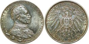 Q0537 Germany Berlin Prussia 2 Mark Wilhelm II 1913 A Silver UNC