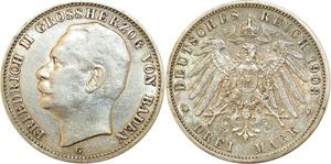 Q0554 Germany Baden 3 Mark Friedrich II 1908 G Silver > Make Offer