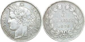 Q0568 France 5 Francs Cérès 1870 M à 4H Argent > Make Offer