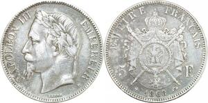 Q0572 France 5 Francs Napoléon III 1868 BB Strasbourg > Make Offer