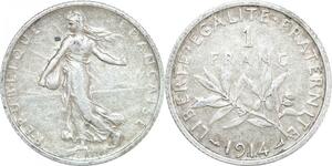 Q0573 France 1 Franc Semeuse 1914 Argent Silver > Make Offer