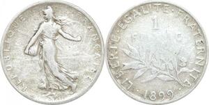 Q0576 France 1 Franc Semeuse 1899 Argent Silver > Make Offer