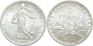 Q0579 France 1 Franc Semeuse 1918 Argent Silver SUP > Make Offer