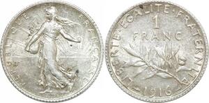 Q0580 France 1 Franc Semeuse 1916 Argent Silver SPL > Make Offer