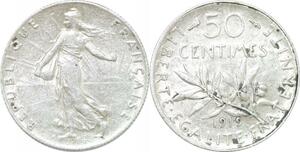 Q0590 France 50 Centimes Semeuse 1919 Argent Silver > Make Offer