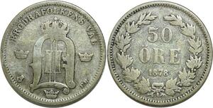 Q0595 Sweden 50 Öre Oscar II 1878 EB Silver > Make Offer
