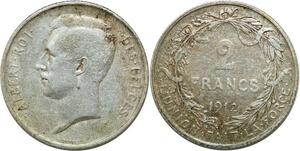 Q0597 Belgium 2 Francs Albert Roi des Belges 1912 Silver > Make Offer