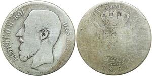 Q0598 Belgium 2 Francs Leopold II 1866 sans croix Silver > Make Offer