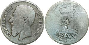 Q0599 Belgium 2 Francs Leopold II 1867 avec croix Silver > Make Offer