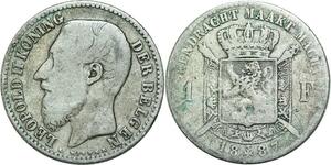 Q0600 Belgium 1 Franc Leopold II 1887 Der Belgen Silver > Make Offer