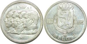 Q0604 Rare Belgium 100 Frank 4 kings 1949 Silver AU+ > Make Offer