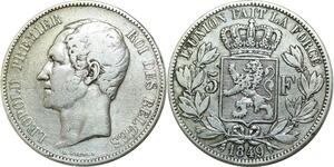 Q0605 Belgium 5 Francs Leopold I 1849 Silver > Make Offer