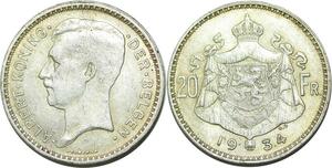 Q0607 Belgium 20 Francs Albert 1934 Silver > Make Offer