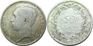 Q0609 Belgium 50 Centimes Albert 1910 Silver > Make Offer