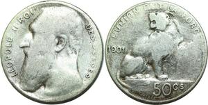 Q0610 Belgium 50 Centimes Leopold II 1901 Silver > Make Offer