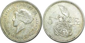 Q0616 Luxembourg 5 Francs Grande Duchesse Charlotte 1929 Silver AU > Offer