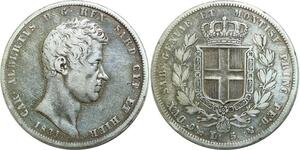 Q0622 Italian States Sardinia 5 Lire Carlo Alberto 1831 P Genova Silver