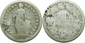 Q0629 Switzerland 1/2 Franc Suisse Helvetia 1882 B Berne Silver > M Offer