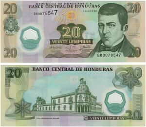 Q0657 Banknote Honduras 20 Lempiras Dionisio de Herrera 2008 UNC >M offer