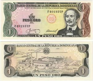 Q0660 Banknote South America Dominican Republic 1 Peso Duarte 1987 UNC