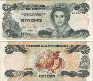 Q0662 Banknote South America Bahamas 50 Cents Elizabeth II 1984 AU ->Offer