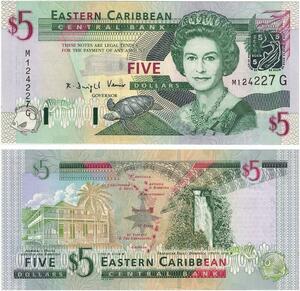 Q0666 Banknote South Ameria Eastern Caribbean 5 Dollars 1993 UNC ->Offer