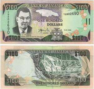 Q0672 Banknote South America Jamaica 100 Dollars Sir Donald Sangster 2004