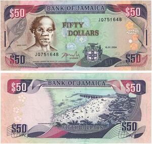 Q0674 Banknote South America Jamaica 50 Dollars Samuel Sharpe 2004 UNC