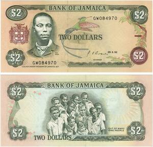 Q0676 Banknote South America Jamaica 2 Dollars Paul Bogle 1992 UNC >M offer