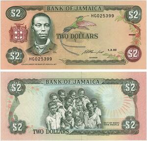 Q0677 Banknote South America Jamaica 2 Dollars Paul Bogle 1993 UNC >M offer