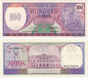 Q0686 Banknote South America Suriname 100 Gulden 1985 UNC ->Make Offer
