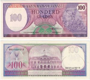 Q0695 Banknote South America Suriname 100 Gulden 1985 UNC ->Make Offer