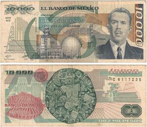 Q0700 Banknote South America Mexico 10000 Pesos Lázaro Cárdenas 1987