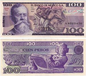 Q0701 Banknote South America Mexico 100 Pesos Venustiano Carranza 1982 UNC