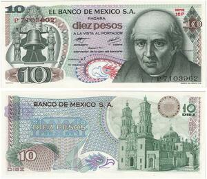 Q0705 Banknote South America Mexico 10 Pesos M.Hidalgo 1977 UNC