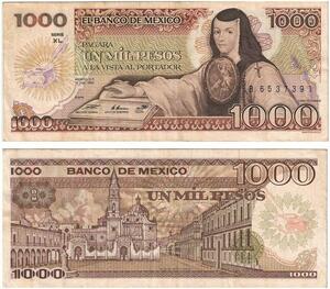 Q0709 Banknote South America Mexico 1000 Pesos J. de Asbaje 1985 AU ->Offer