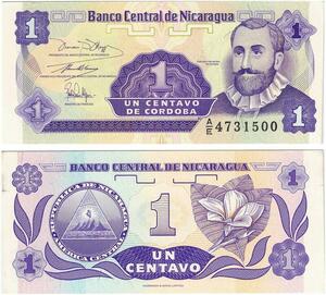 Q0717 Banknote Nicaragua 1 Centavo Francisco Hernandez de Cordoba UNC