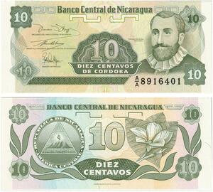 Q0725 Banknote Nicaragua 10 Centavos Francisco Hernandez de Cordoba UNC