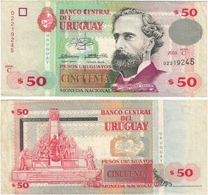 Q0733 Banknote Uruguay 50 Pesos Uruguayos José Pedro Varela 2003 -> M offer