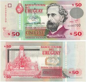 Q0740 Banknote Uruguay 50 Pesos Uruguyaos José Pedro Varela 2003 UNC