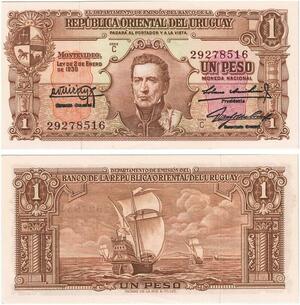 Q0744 Banknote South America Uruguay 1 Peso José Gervasio Artigas 1939 UNC