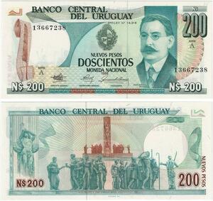 Q0745 Banknote Uruguay 200 Nuevos Pesos José Enriqué Rodo 1986 UNC