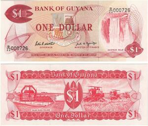 Q0747 Banknote South America Guyana 1 Dollar 1966 UNC ->Make Offer