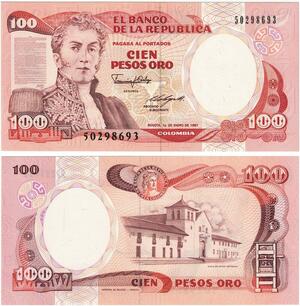 Q0765 Banknote Colombia 100 Pesos Oros General Antonio Nariño 1987 UNC