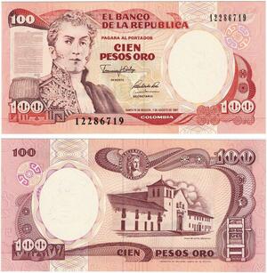 Q0766 Banknote Colombia 100 Pesos Oros General Antonio Nariño 1991 UNC
