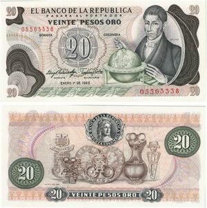 Q0770 Banknote Colombia 20 Pesos Oro Caldas 1983 UNC -> Make offer