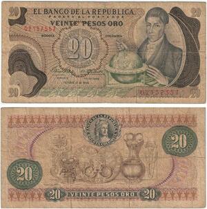 Q0773 Banknote Colombia 20 Pesos Oro Caldas 1966  -> Make offer