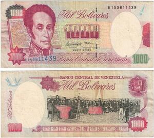 Q0792 Banknote Venezuela 1 Bolivar Simon Bolivar 1989 -> Make offer