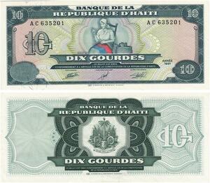 Q0797 Banknote South America Haiti 10 Gourdes Catherine Flon 1991 UNC >Offer