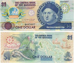 Q0804 Banknote South America Bahamas 1 Dollar Christophe Colomb 1992 UNC